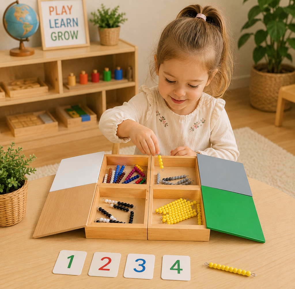 Caja de matemáticas con cuentas Montessori