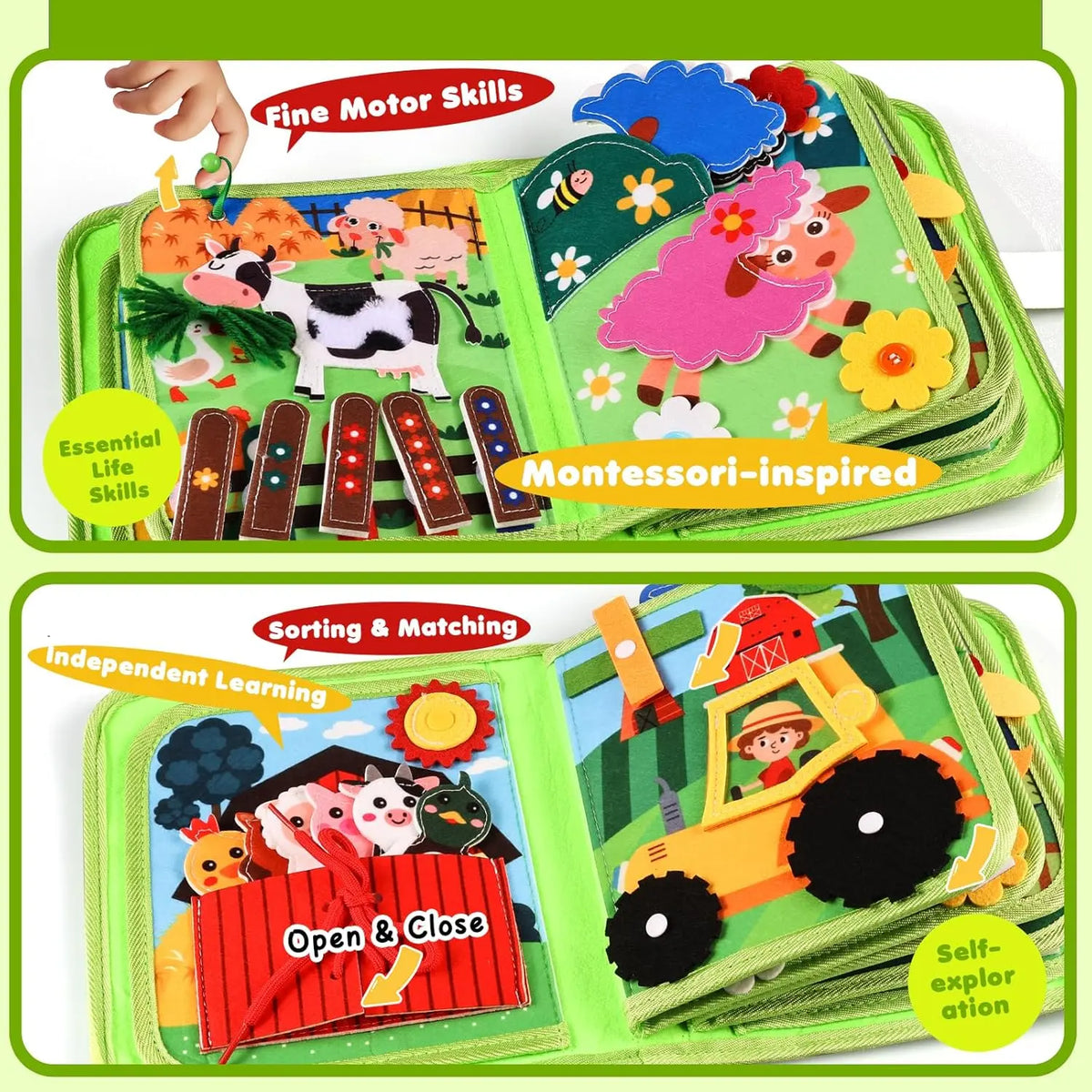Tablero de actividades de animales de granja