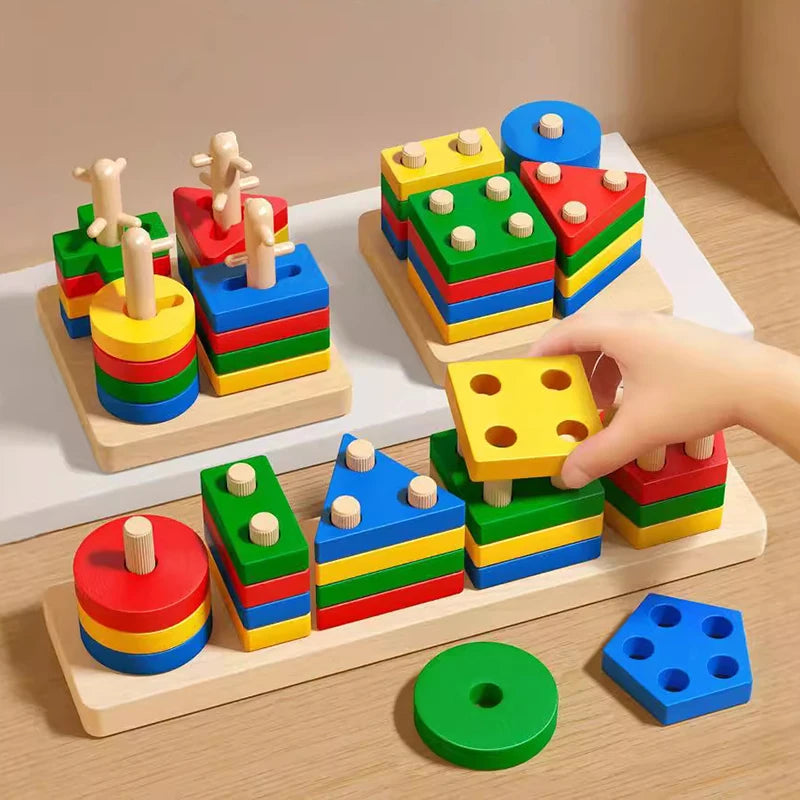 Bloques de construcción de madera con formas