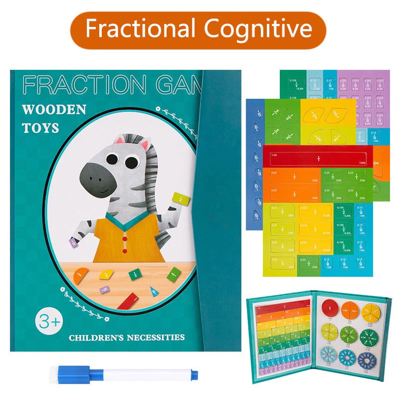 Libro de aprendizaje de fracciones de madera