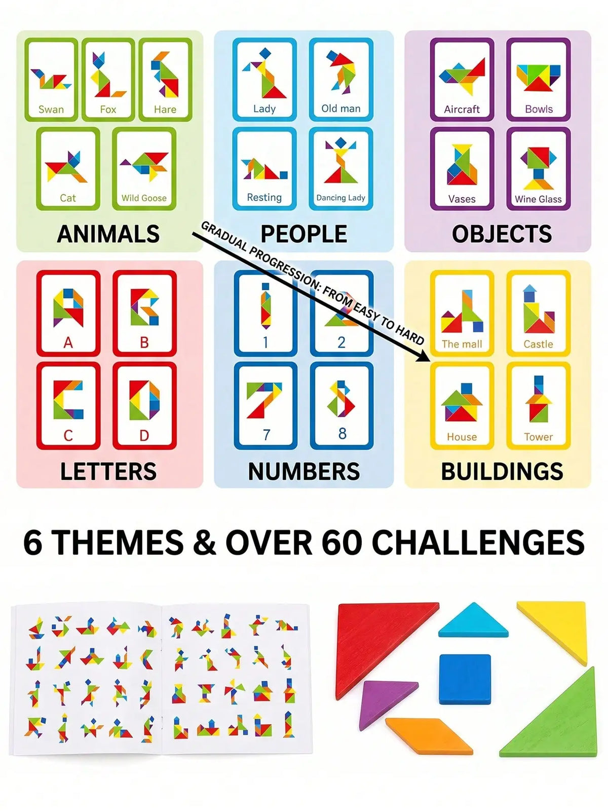 Juego de rompecabezas Tangram de madera