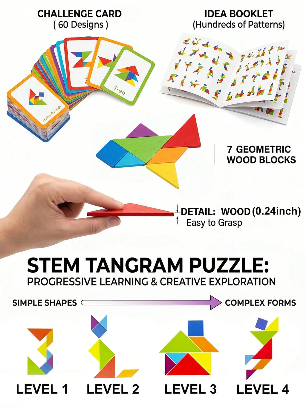 Juego de rompecabezas Tangram de madera