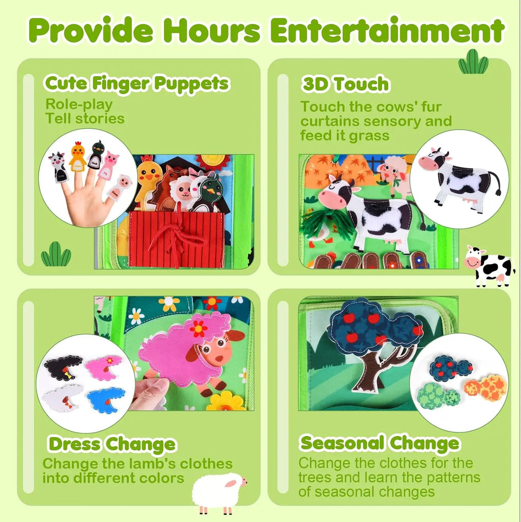 Tablero de actividades de animales de granja