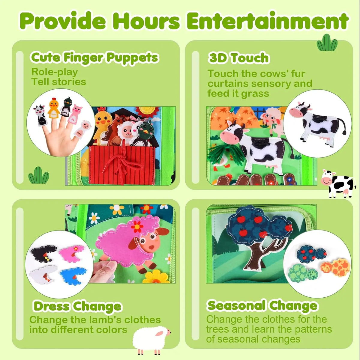Tablero de actividades de animales de granja